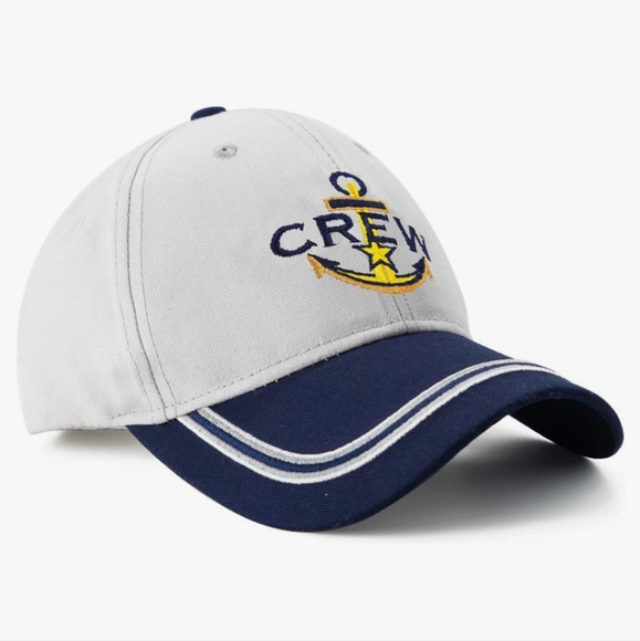 Crew 100% Cotton Nautical Marine Sailor Boating Embroidered Gray/Navy Cap Hat - Picture 4 of 8